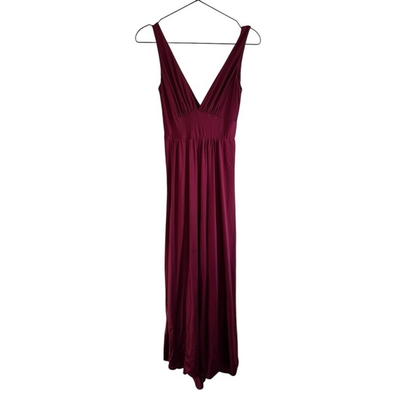 La Femme‎ Plunge Neck A-Line Gown 2 Burgundy 28547 Jersey - Picture 4 of 8